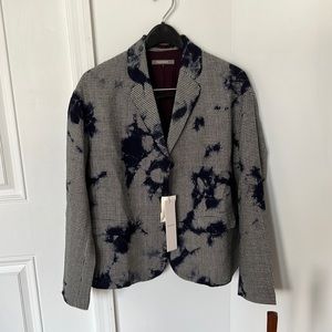 NWT merino wool houndstooth jacket with navy Japanese shibori dye. Retail $1475